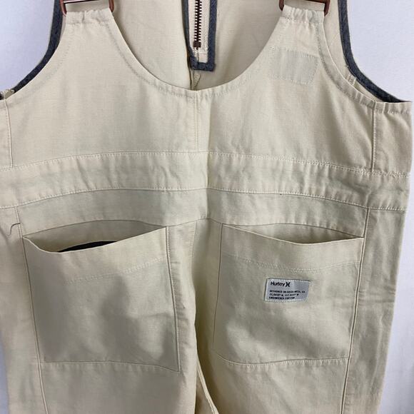 Hurley Modernist Zip Painter Overalls Women S Cream Cotton Canvas Streetwear NWT - Picture 6 of 13